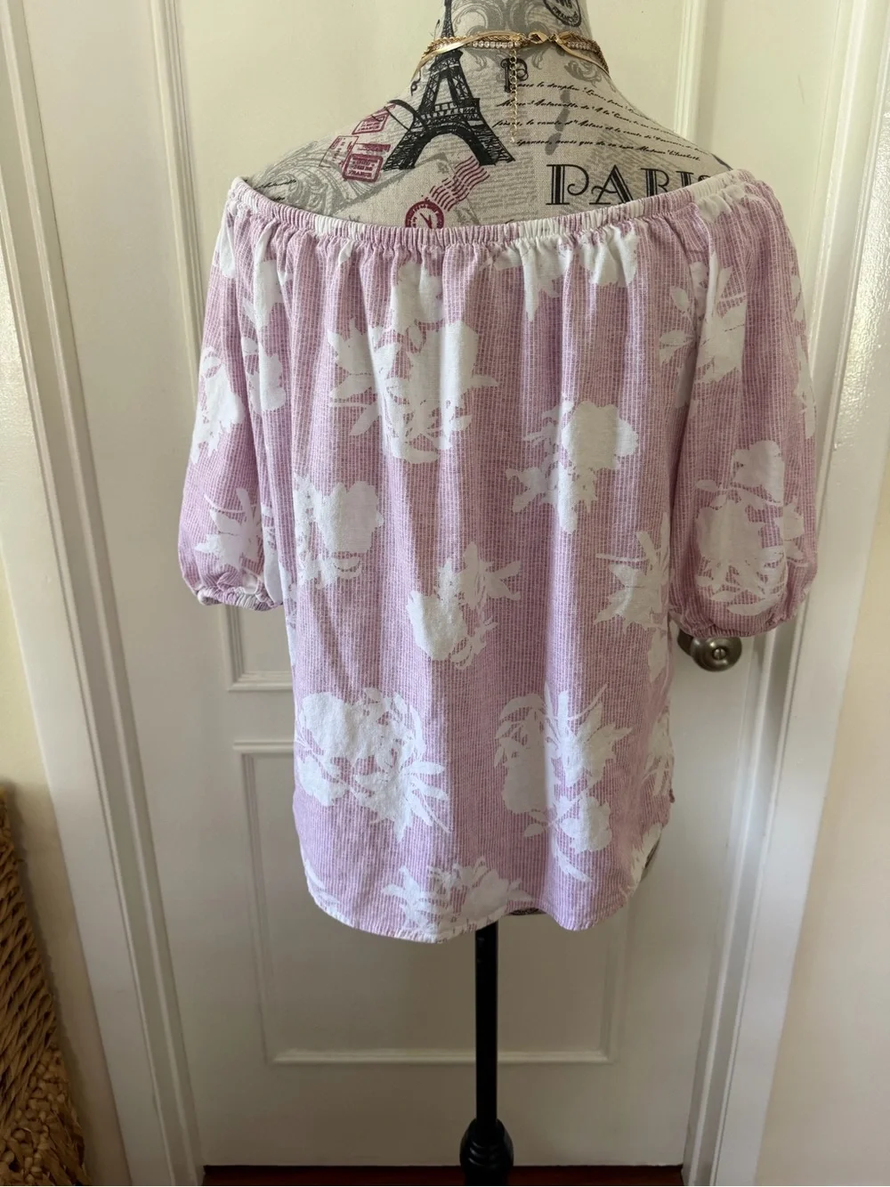 LOFT Outlet XSP Dusty Mauve Floral Linen Blend Off Shoulder Blouse